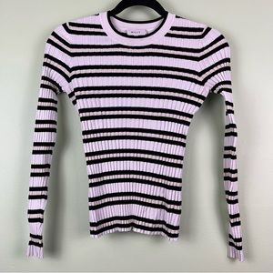 Milly Sz P 0-2 Black White Stretch Striped Ribbed Long Sleeve Crew Neck Shirt